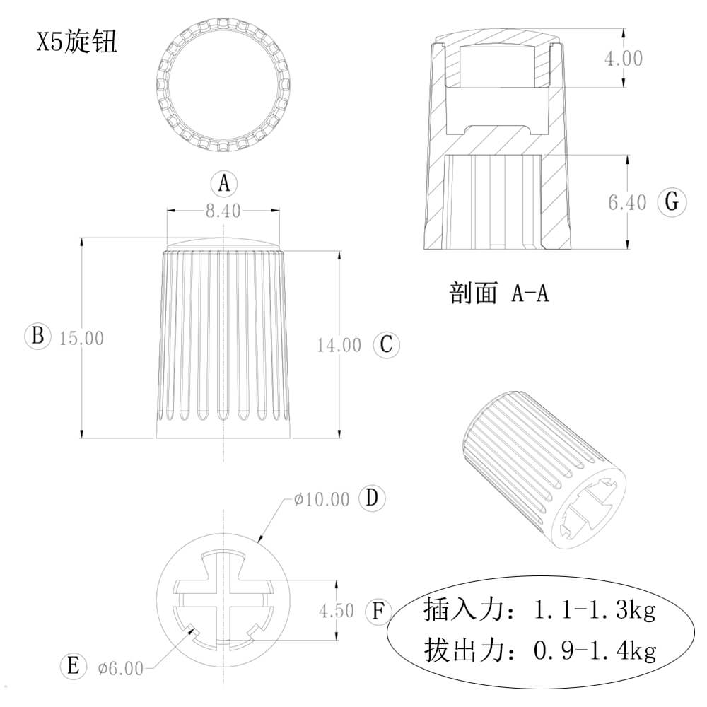 Plastic Two Color Knob X5